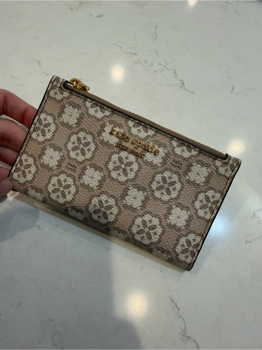 kate spade beige floral jacquard zip wallet